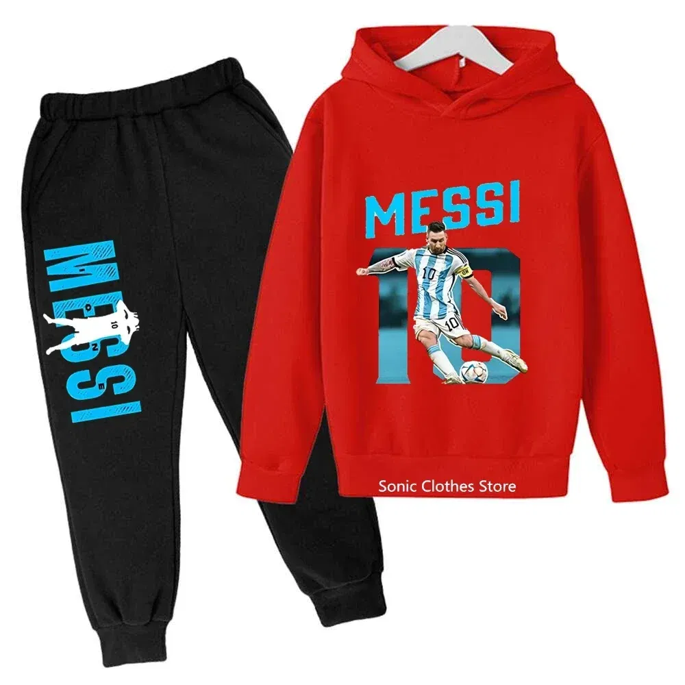 Color: green, Kid Size: 4T - messi avatar printed children's clothing children's autumn and winter hoodies pants 2-piece casual boys and girls suits