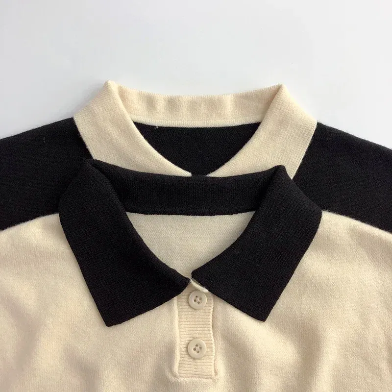 Color: Beige, Kid Size: 5 - 2025 Autumn New Children Long Sleeve Striped Sweater Cotton Boys Knitted Shirts Cute Baby Casual Knit Sweater Kids Clothes