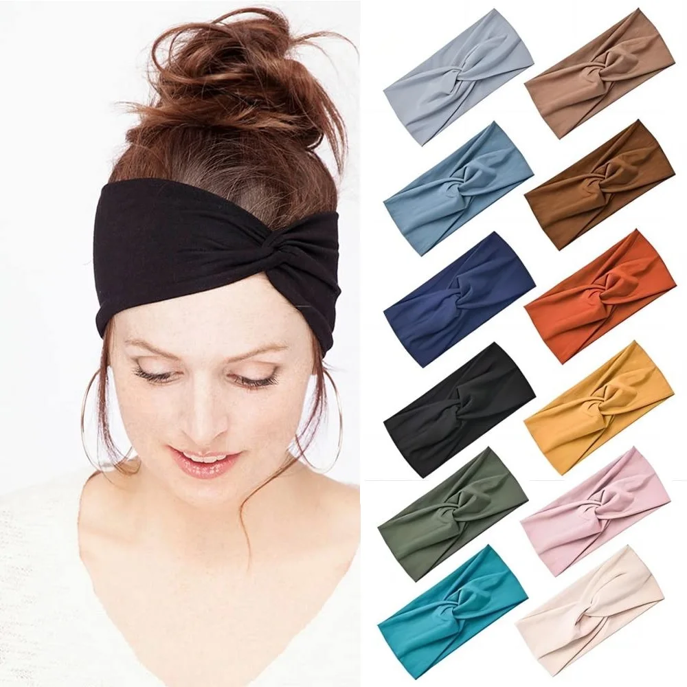 Color: GRAY, Ships From: CHINA - Pilates Elastic Hair Bands Yoga Headband Running Cycling Sweatband Turban Makeup Hair Hoop Makeup Headwrap Women