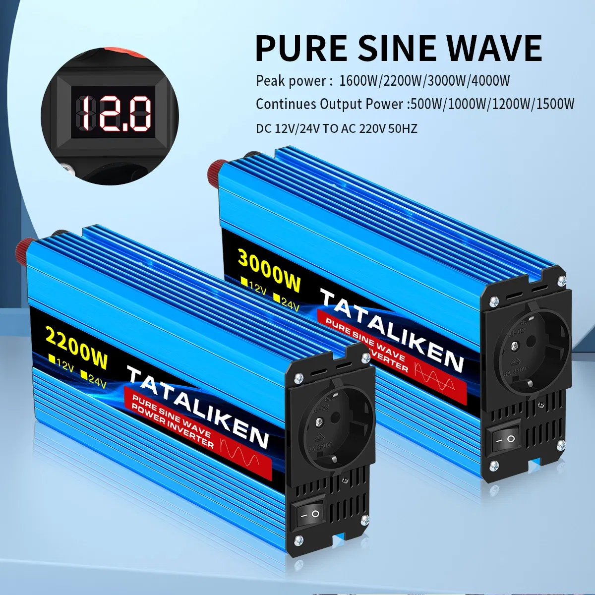 Color Name: Orange - Pure Sine Wave Inverter 1600W/2200W/3000W/4000W DC 12V/24V to AC 220V 50hz Power Inverter Charger Converter Adapter EU Socket