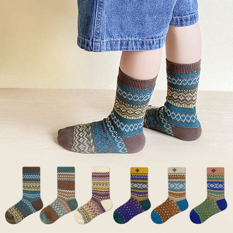 Color: Gold, Size: 10-12T - Three Pairs of Spring and Autumn New Children's Double Needle Double Road Boneless Zero Line Combed Cotton Comfortable Socks