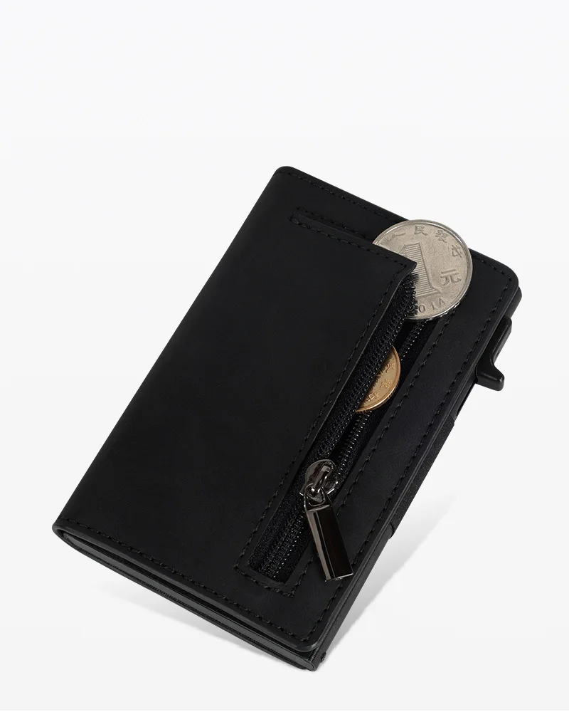 Color: black - Magnetic Credit Card Holder Luxury Men Wallet Rfid Blocking Pop Up Minimalist Wallet Leather Bank Cardholder Case Vallet for Men