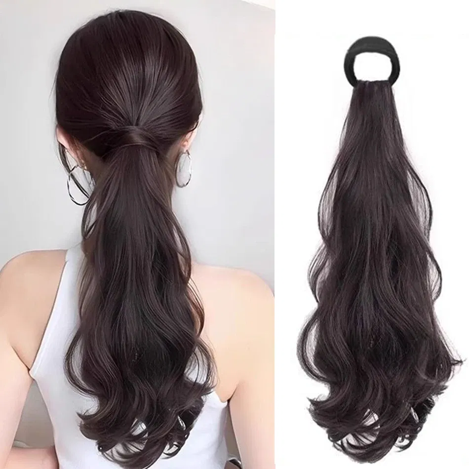 Color: T1B/613, Stretched Length: 20inches - Synthetic Ponytails Hair Extension With Rubber Band Long Curly Wavy Layered Ponytail For Women Daily Use Heat Resistant Hair Wig