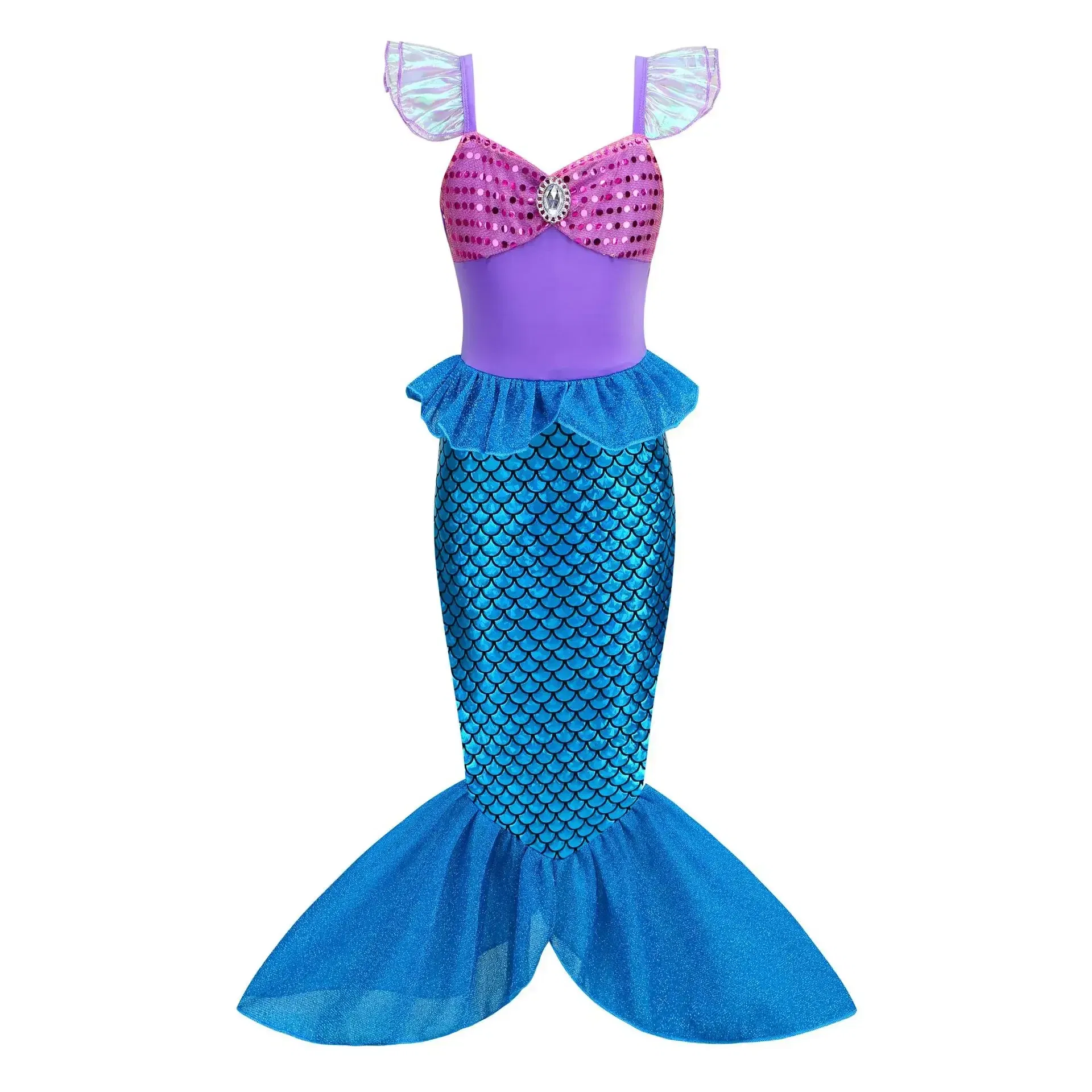 Color: Silver, Kid Size: 12 - Disney Little Mermaid Ariel Costumes for Girls Princess Dress Cosplay Halloween Carnival Kids Birthday Party Dress Up Clothing