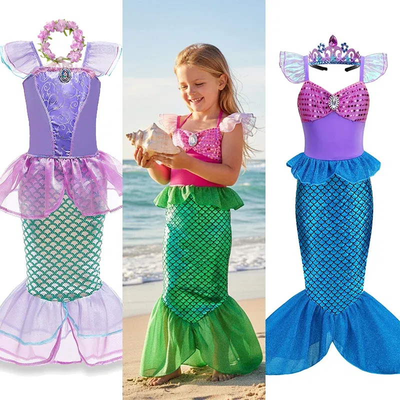 Color: Silver, Kid Size: 12 - Disney Little Mermaid Ariel Costumes for Girls Princess Dress Cosplay Halloween Carnival Kids Birthday Party Dress Up Clothing