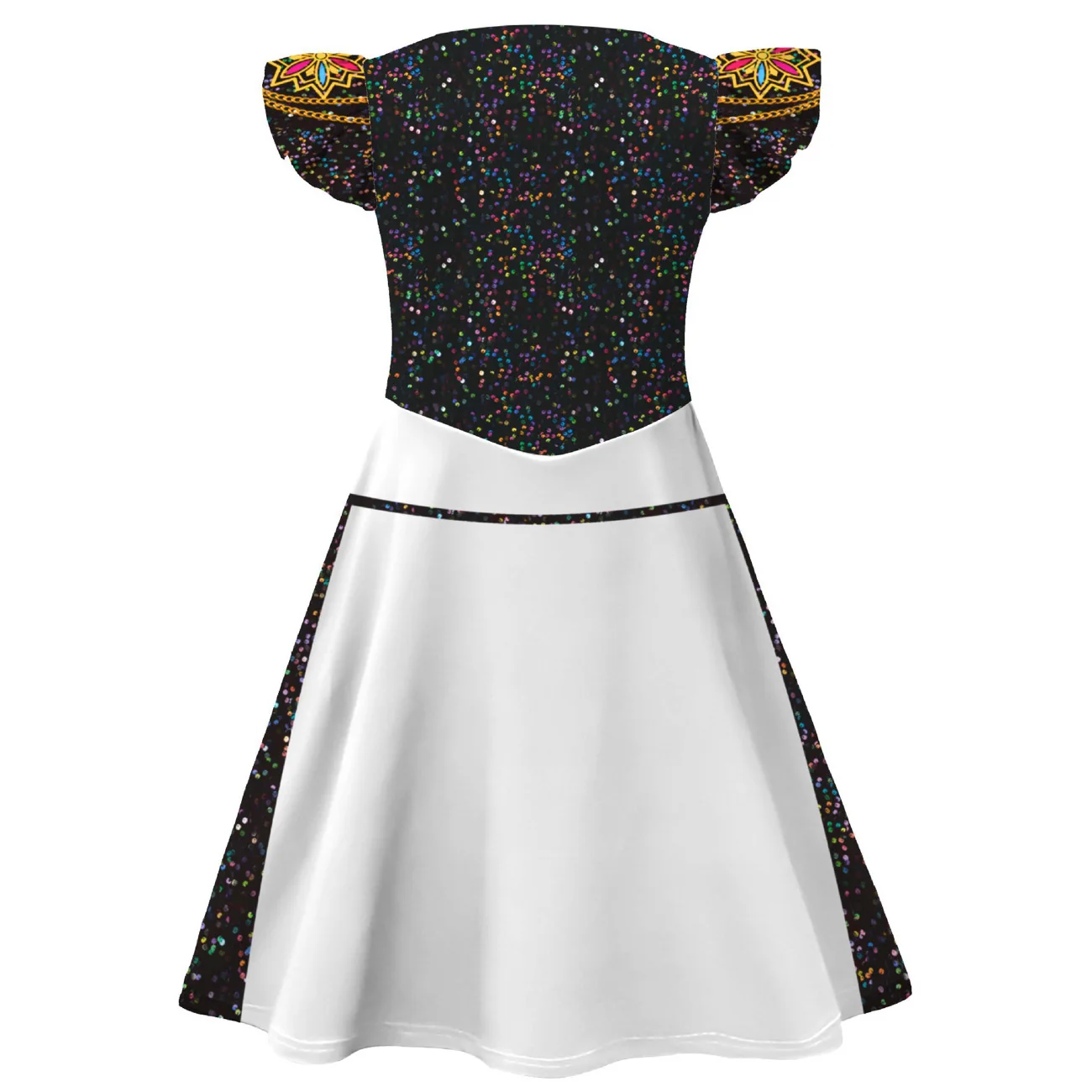 Color: black, Kid Size: 4 - K-Pop Rumi Cosplay Costume Hunters 3D Printed Pattern Flying Sleeve Dress For Girls Halloween Role-Play Carnival Party Outfits