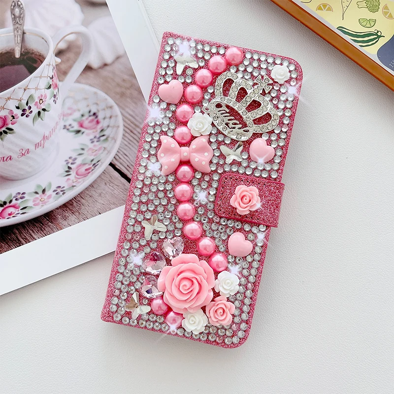 Color: Pink, Material: POLYESTER - Wallet Glitter Case For Samsung Galaxy S24 FE S23 Ultra S22 Plus S21 S20 A13 A14 A15 A16 A53 A54 A55 A34 Flip Luxury Leather
