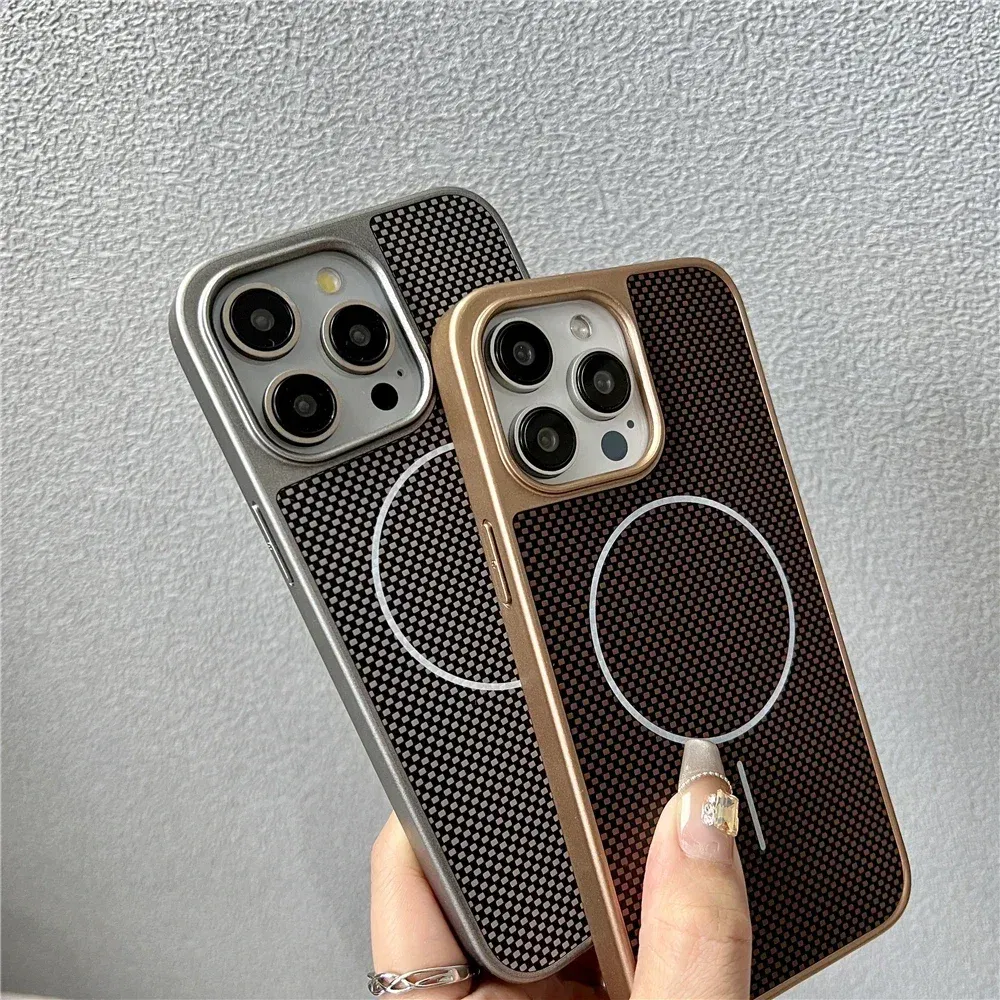 Color: black, Compatible-Phone Models: For iPhone 15 Pro Max - Carbon Fiber Textured Magnetic Phone Case For iPhone 16 Pro Max 15 14 13 12 Shockproof Soft Cover For Magsafe Wireless Charging