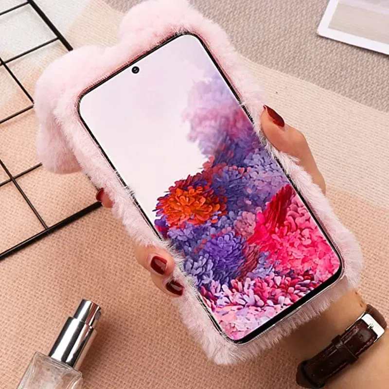 Color: Blue, Material: Silicon - Warm Plush Rabbit Fluffy fur Cover for Samsung A15 A25 A35 A55 A14 A24 A34 A54 A13 A23 A33 A53 A12 A22 A32 A52 A51 Phone Case