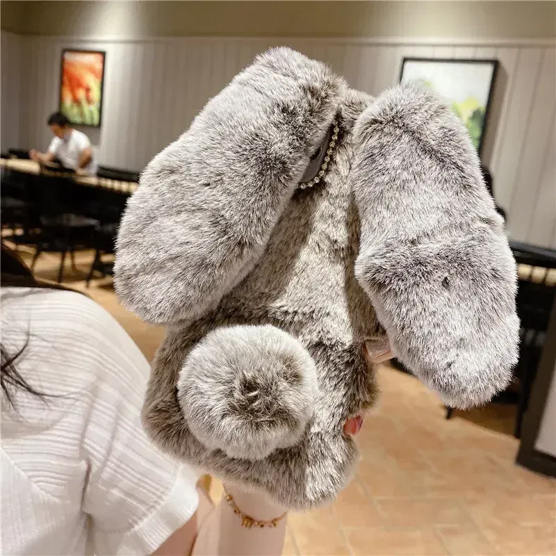 Color: Blue, Material: Silicon - Warm Plush Rabbit Fluffy fur Cover for Samsung A15 A25 A35 A55 A14 A24 A34 A54 A13 A23 A33 A53 A12 A22 A32 A52 A51 Phone Case