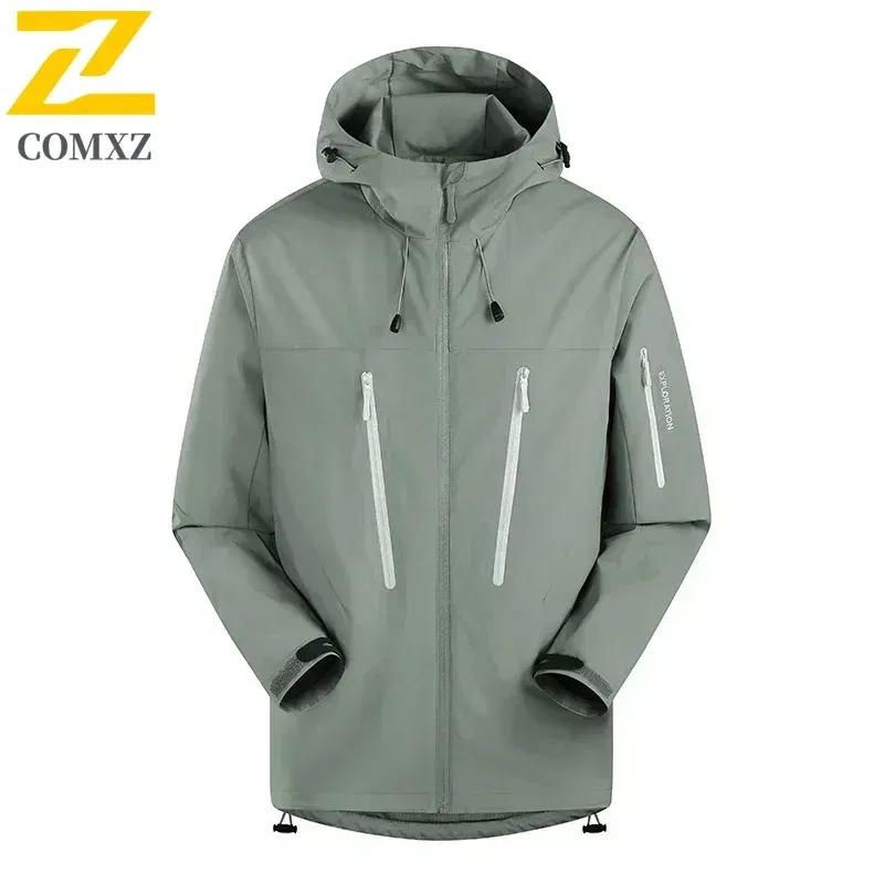 Color: Silver, Size: XXL - Spring Autumn Men's Windbreaker Fashion Outdoor Mountaineering Travel Windproof Waterproof Hooded Jacket Slim Fit Versatile Coat