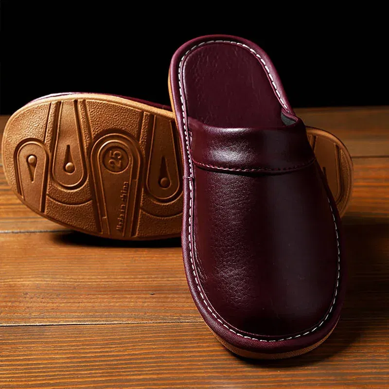 Color: Blue, Shoe Size: 11 - Mens Bedroom Leather Slippers Unisex Black Home Shoes Big Size 47 48 Man's Slippers Indoor Comfy Males Slides Family Flats Shoes