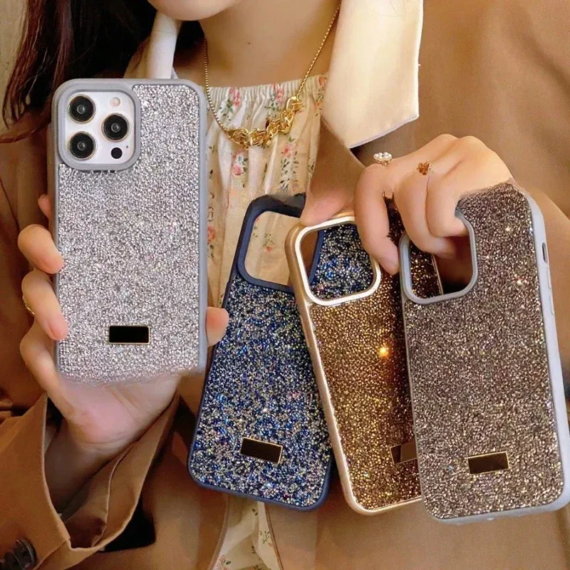 Color: Dark Blue, Material: CANVAS - Luxury Glitter Designed Shell For iPhone 16 15 Pro Max 14 13 12 Luxurious Bling Sparkling Rhinestone Diamond Jewels Cover Case