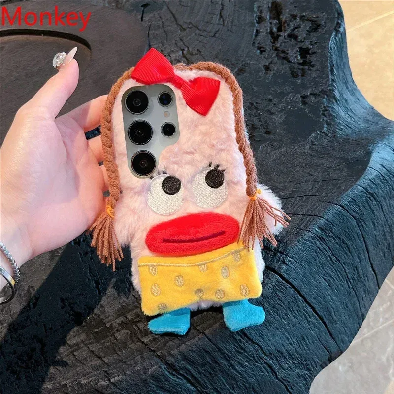 Material: Microfiber, Color: black - 3D Cartoon Braided Girl Silicone Phone Cases For Google Pixel 9 Pro XL 8 5G 7 6 8A 7A 6A Cute Warm Fur Sausage Mouth Cover Gift