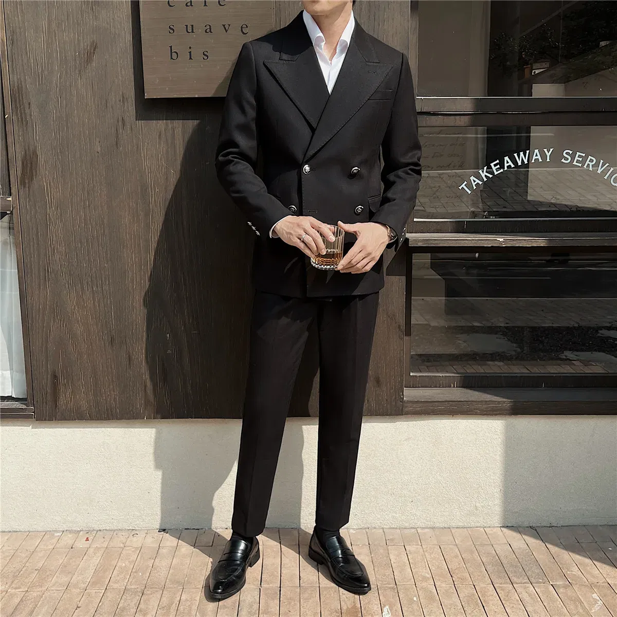 Color: Blue, Size: L - 2Pieces Jackets+Pants Design High Quality Men's Set Elegant Fashion Double Breasted Thick Wedding Dress Blazers And Trousers Set