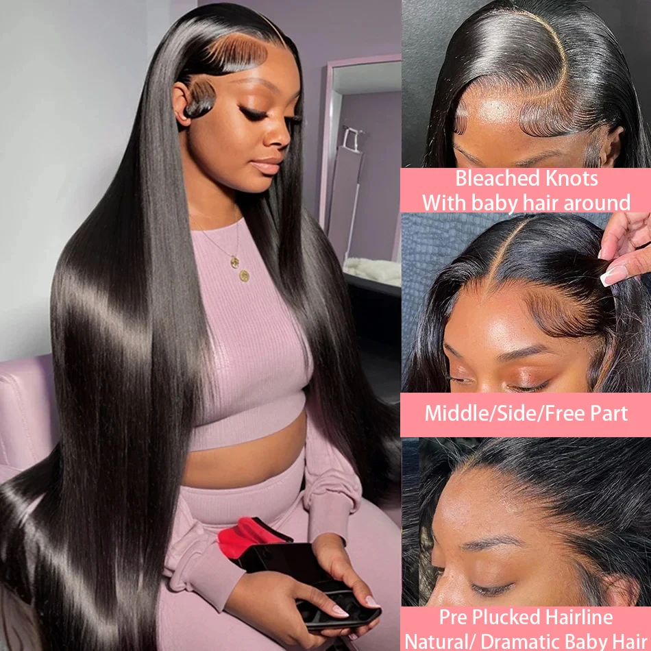 Color: T1B/613, Stretched Length: 16inches, Density: 250% - 30 32 Inch 13x4 13x6 Lace Front Human Hair Wigs Straight Transparent Lace Human Hair Wigs Pre Plucked For Black Women Bling Hair