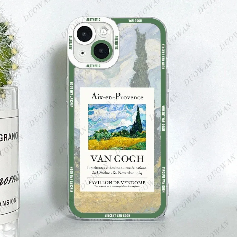 Color: GRAY, Material: CANVAS - Van Gogh Oil Painting Phone Case For iPhone 11 12 13 14 15 16 Pro Max XR X XS Mini 8 7 Plus SE 2020 2022 Transparent Case