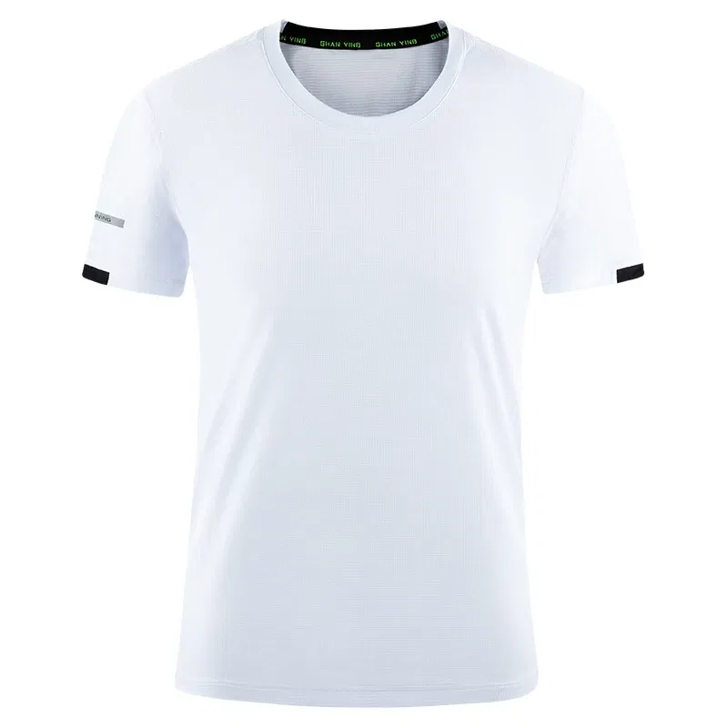 Color: WHITE, Size: M, Ships From: CN - Men's t-shirt quick-drying sports top, custom logo running T-shirt, trainer fitness shirt