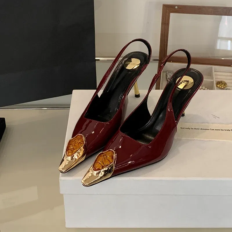 Color: black, Shoe Size: 39 - Sexy Women's High Heels Mules 2025 New Fashion Pointed Dress Women's Shoes Open Heel Party High Heels Striptease Sandals Women