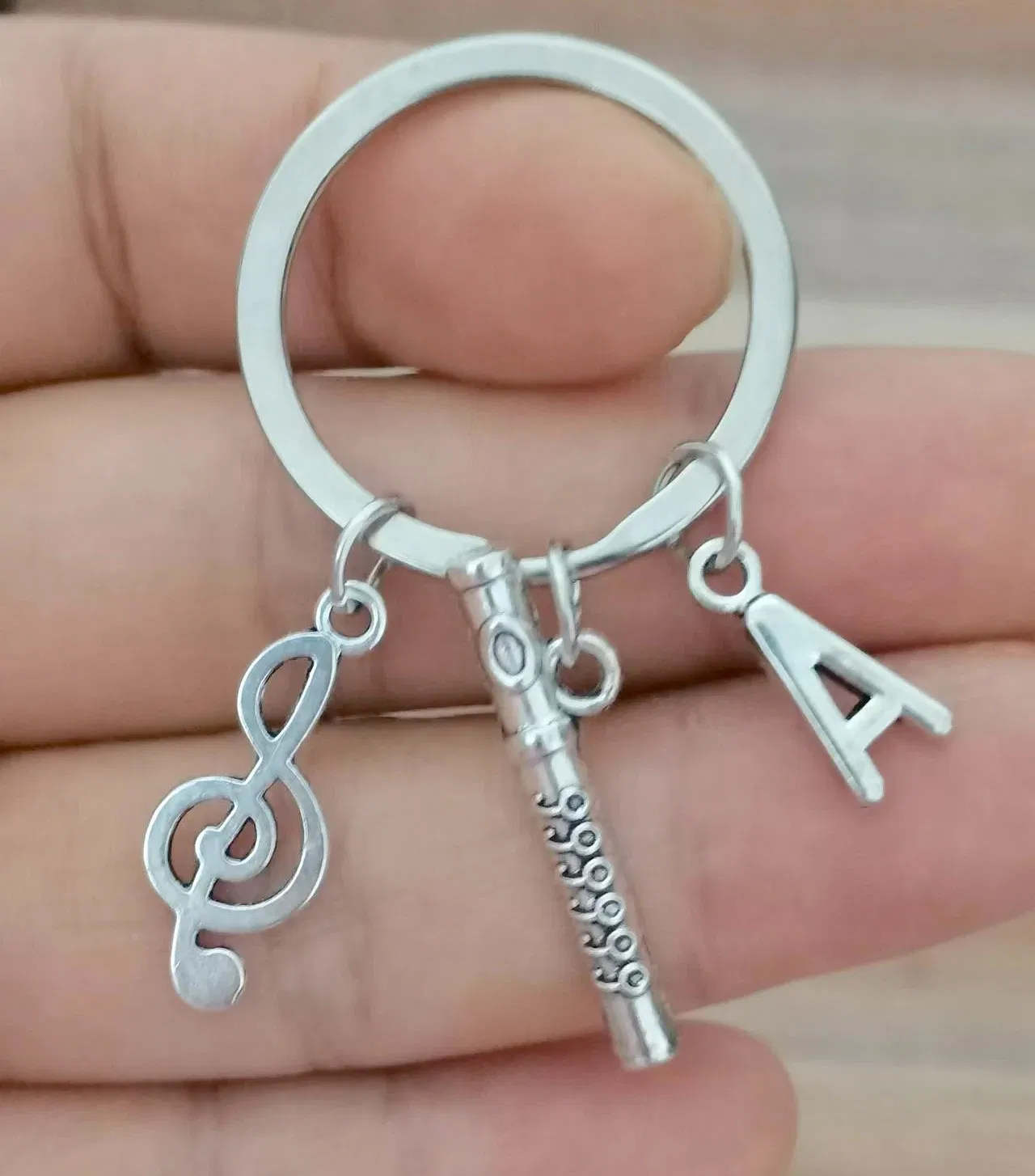 Color: Dark pink - 26 Letter Flute Musical Instrument Keychain Music Lovers Key Ring