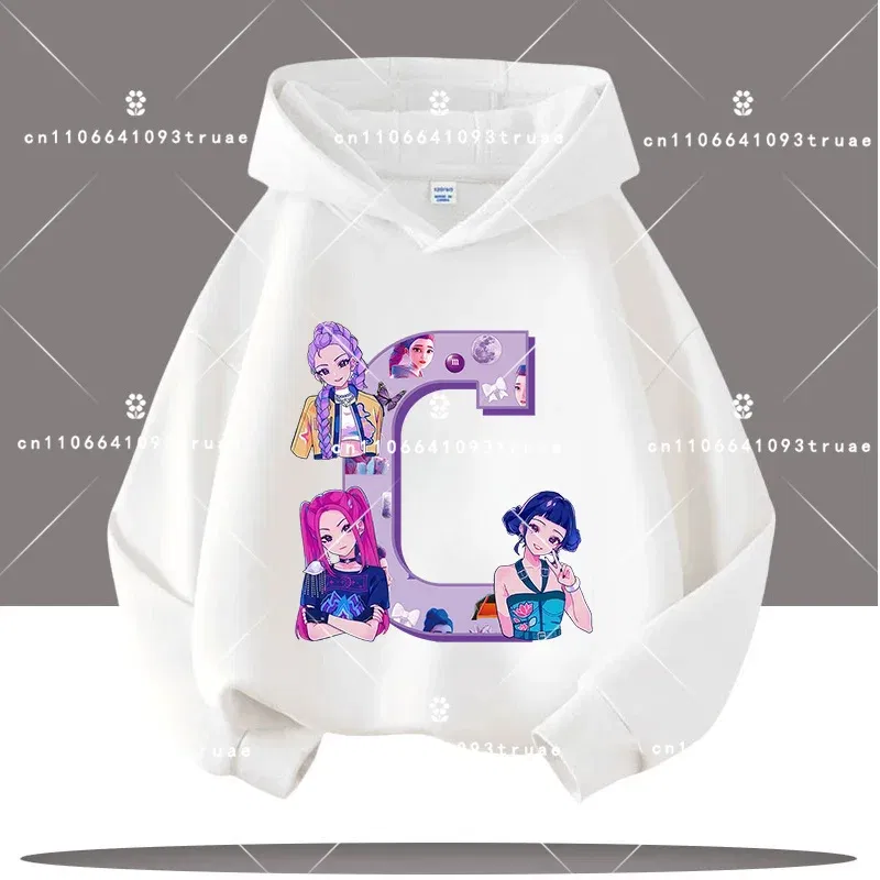 Color: Red, Kid Size: 9 - K-pop Demon Hunters Letter A-Z 3-12 Year Old Children Hooded Sweatshirt Girls' Casual Shirt Boys' Sports Shirt Cartoon Print