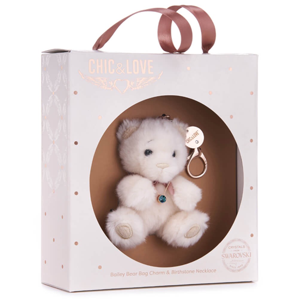 Bailey Bear Bag Charm & Birthstone Necklace - March