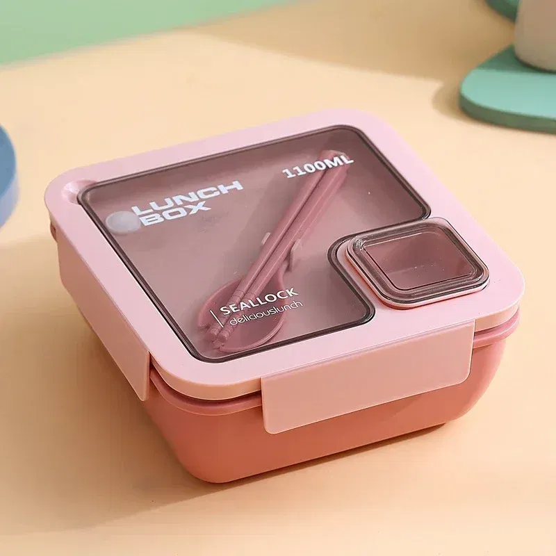 Color: Red - Portable Lunch Box Lunch Bags for Children School Office Bento Box with Tableware Thermal Bag Complete Kit Microwavable Heating