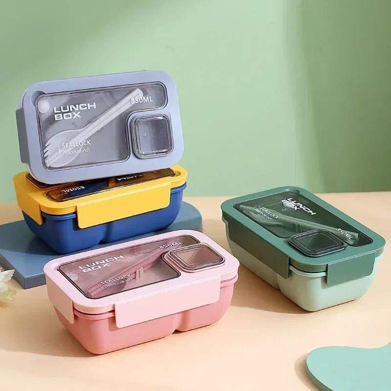 Color: Red - Portable Lunch Box Lunch Bags for Children School Office Bento Box with Tableware Thermal Bag Complete Kit Microwavable Heating