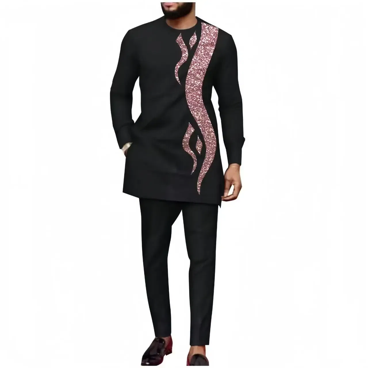 Color: Blue, Size: 4XL - 2024 New African Traditional Men's Set Elegant and Fashionable Men's Suit Casual Embroidery Two Piece Set Men's Suit Kaftan