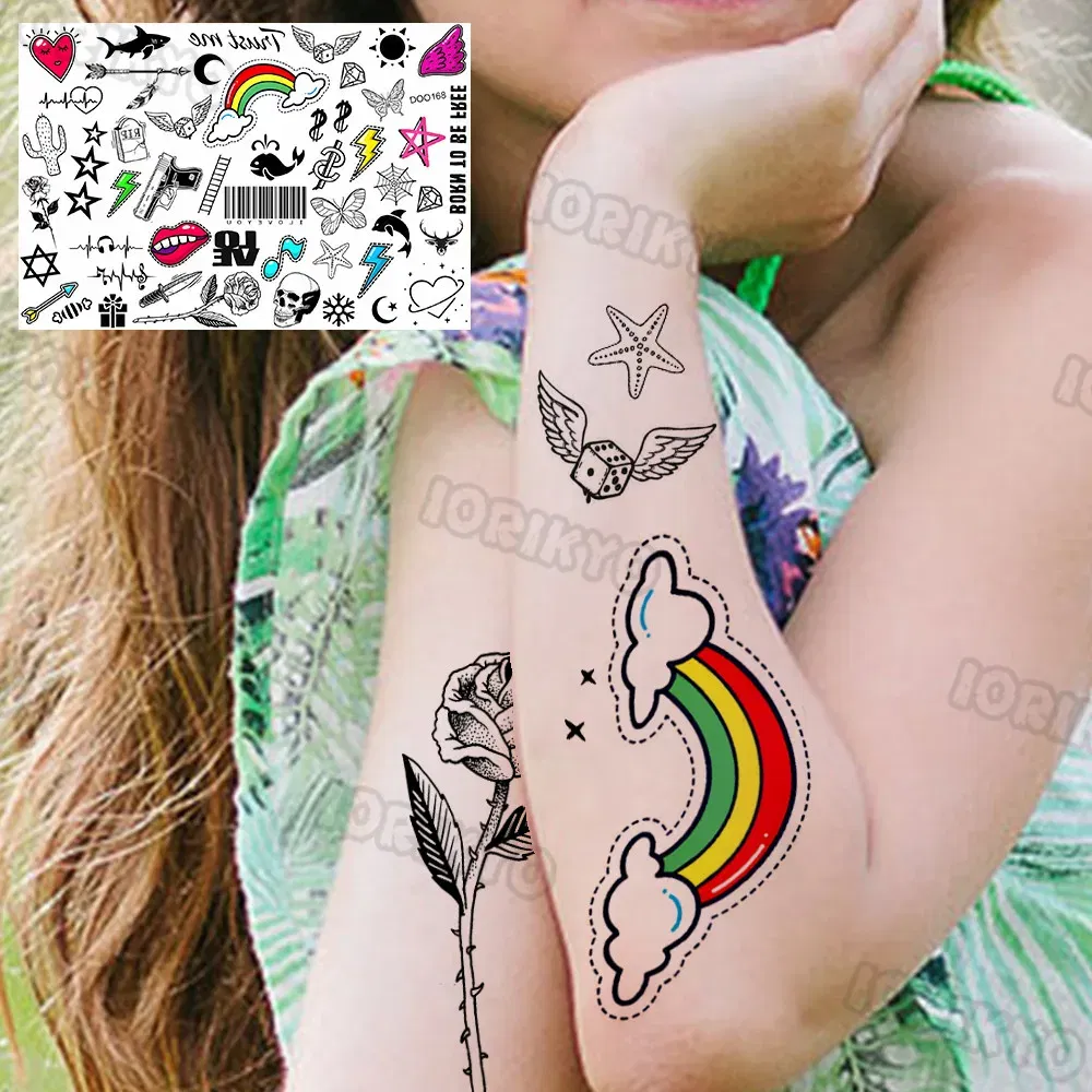 Color: PURPLE - Sexy Red Lips Flower Temporary Tattoo For Kids Boys Girls Adult Small Rose Butterfly Tattoos Sticker Fake Tatoos Arm Neck Face