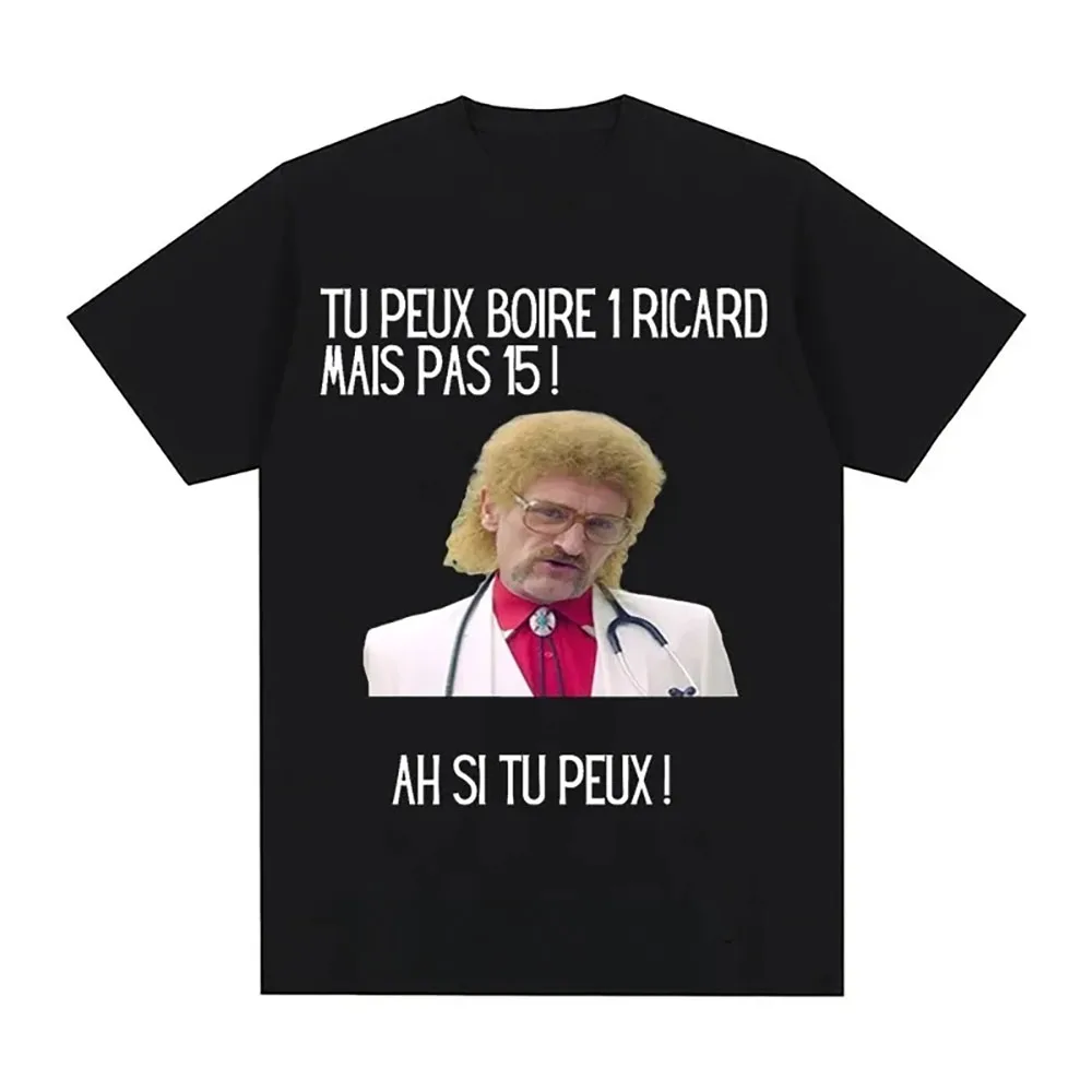 Color: black, Size: M - Funny Cotton T-shirt Print You Can Drink A Ricard But Not 15 Graphic Black Classic Tops Summer Short Sleeve Premium Tees 01336