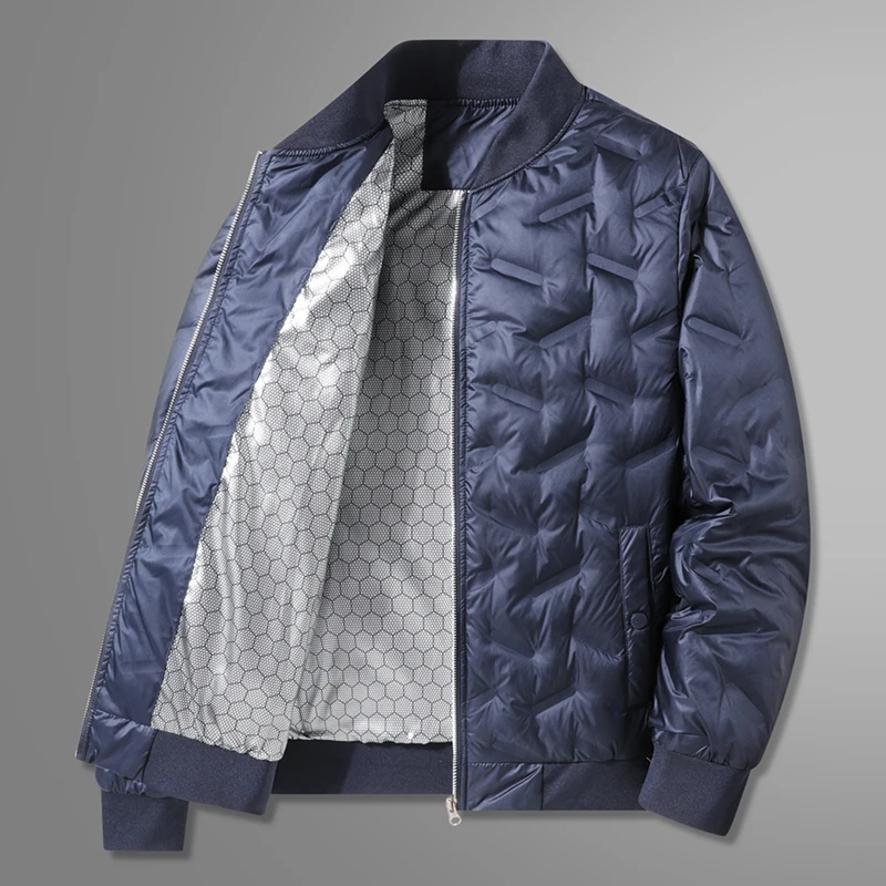 Color: SKY BLUE, Size: XXXL - Winter Men's Down Jacket Business Casual Stand Collar Windbreaker White Duck Down Padded Lightweight Puffer Coat Big Size 8XL