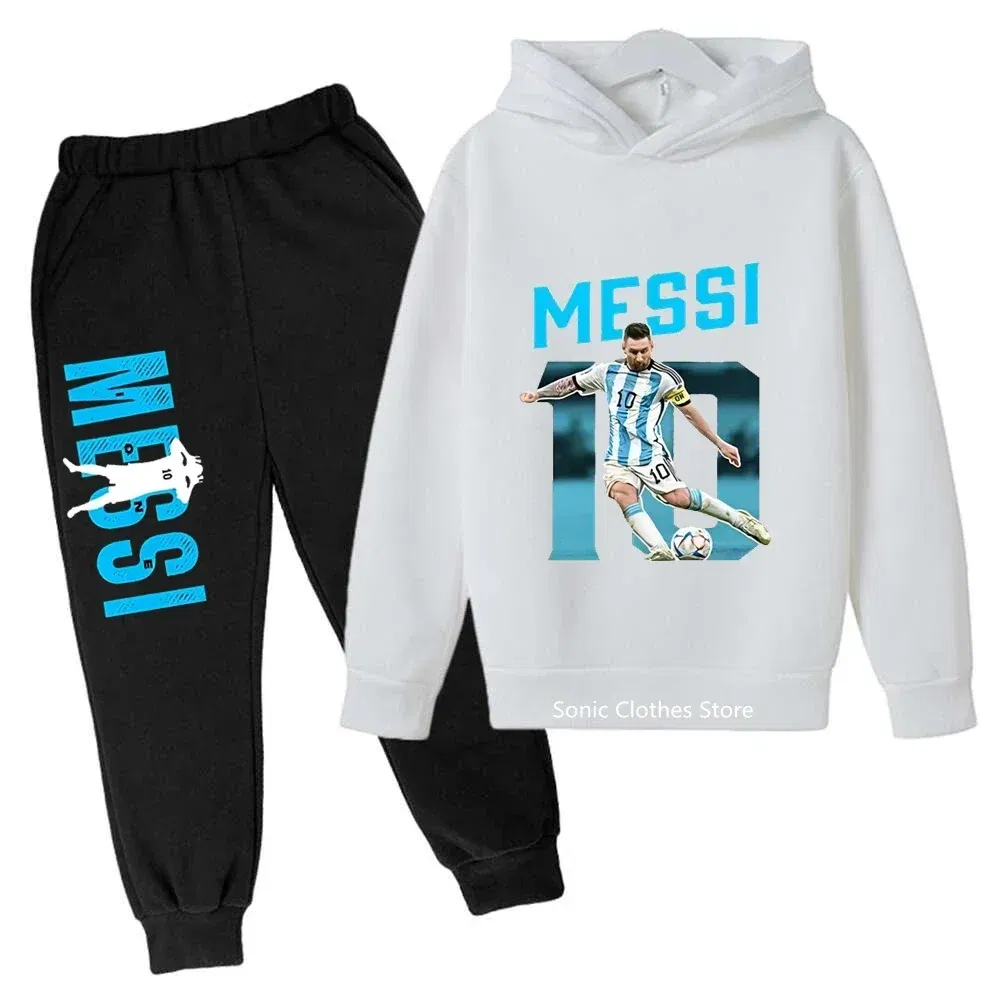Color: Ivory, Kid Size: 3T - messi avatar printed children's clothing children's autumn and winter hoodies pants 2-piece casual boys and girls suits