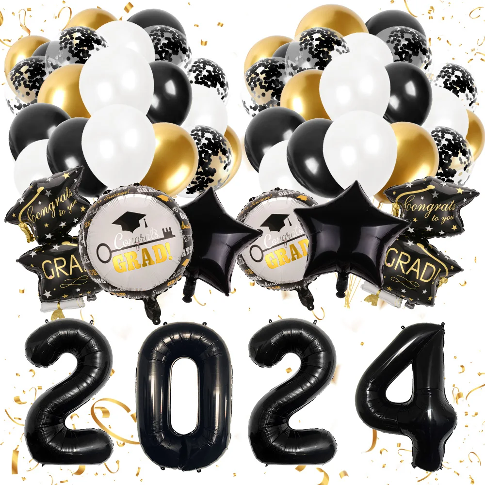 Color: Gold, Ballon Size: Other - 50pcs 2024 Graduation Aluminum Film Balloon Combination Graduation Party, Ceremony Balloon Set Graduation Celebration Balloon