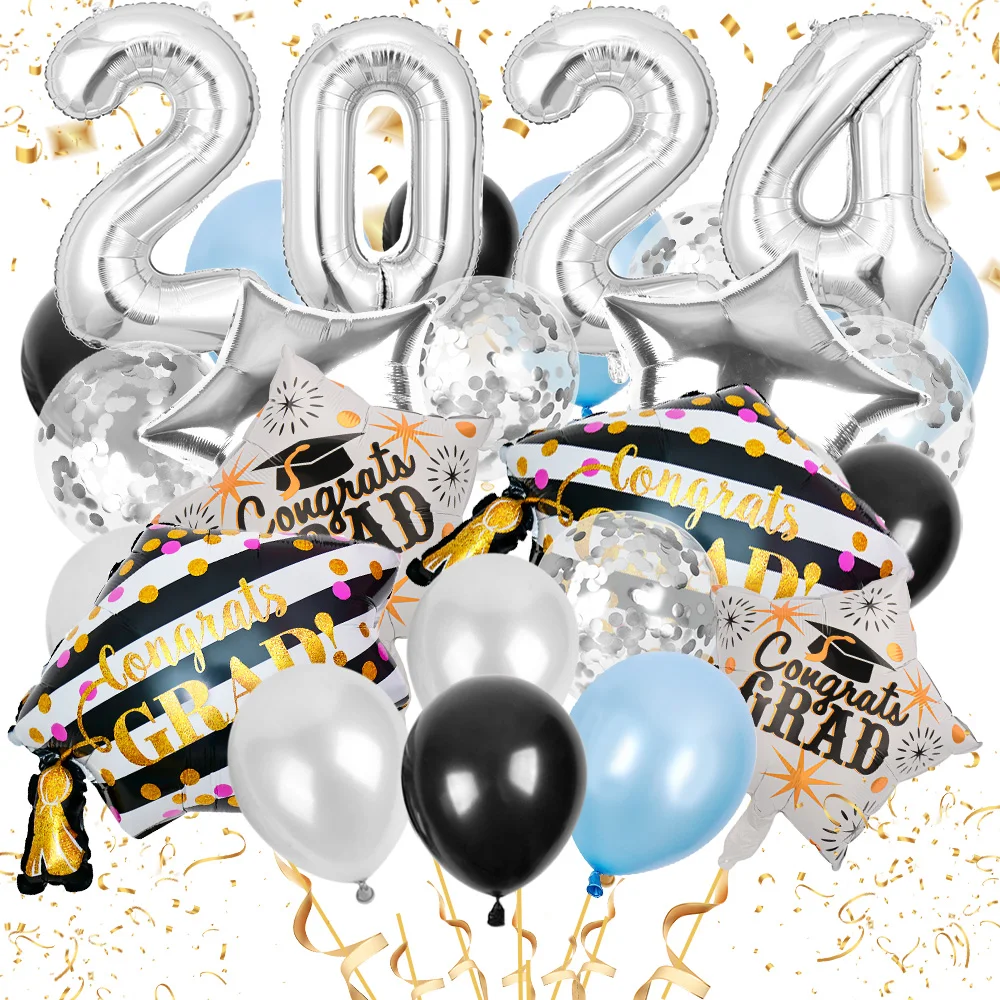 Color: Gold, Ballon Size: Other - 50pcs 2024 Graduation Aluminum Film Balloon Combination Graduation Party, Ceremony Balloon Set Graduation Celebration Balloon