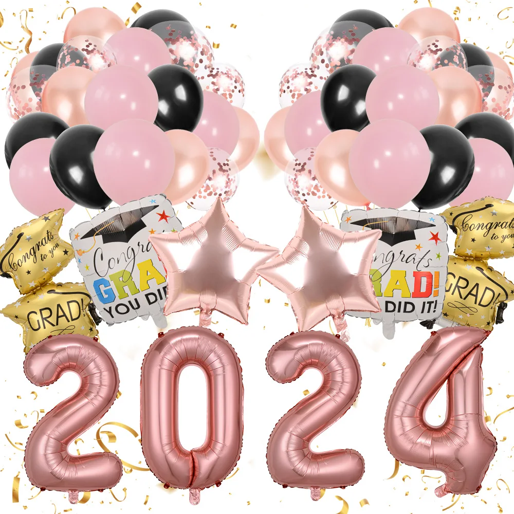 Color: Gold, Ballon Size: Other - 50pcs 2024 Graduation Aluminum Film Balloon Combination Graduation Party, Ceremony Balloon Set Graduation Celebration Balloon