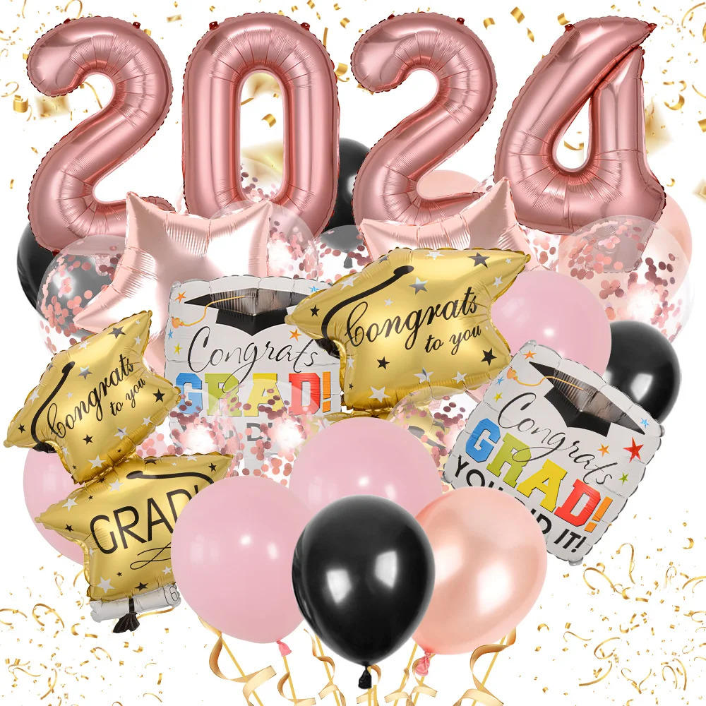 Color: Gold, Ballon Size: Other - 50pcs 2024 Graduation Aluminum Film Balloon Combination Graduation Party, Ceremony Balloon Set Graduation Celebration Balloon
