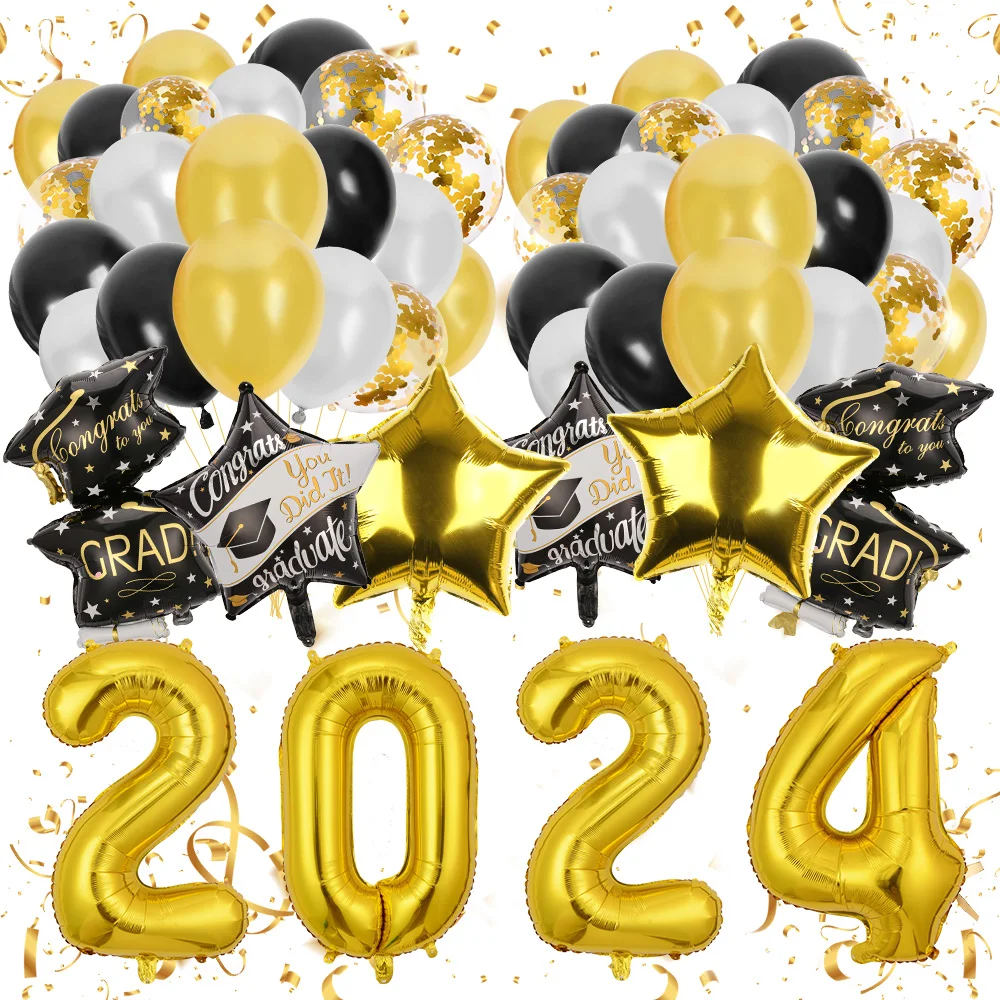 Color: Gold, Ballon Size: Other - 50pcs 2024 Graduation Aluminum Film Balloon Combination Graduation Party, Ceremony Balloon Set Graduation Celebration Balloon