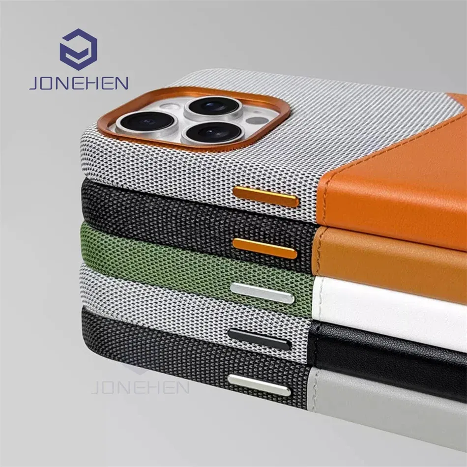 Color: black, Material: Denim - For Magsafe Card Holder Leather Case For iPhone 16 15 13 12 17 Pro Max 14 Plus Pocket Wireless Charge Alloy Lens Magnetic Cover