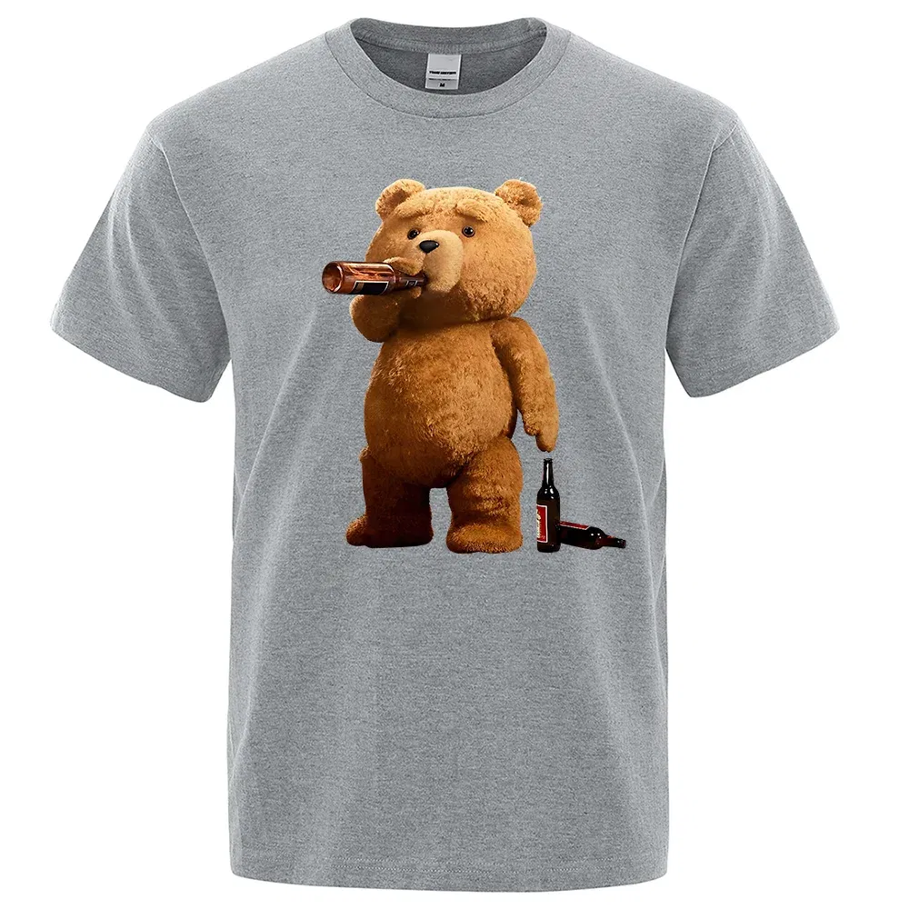 Color: black, Size: XXL - Lovely Ted Bear Drink Beer Poster Funny Printed T-Shirt Men Fashion Casual Short Sleeves Loose Oversize Tee Street Hip Hop Tops