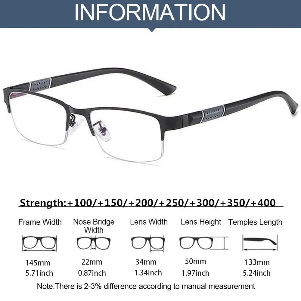 Frame Color: black, Eye Prescription: +250 - Metal Anti-blue Light Reading Glasses Farsighted Eyeglasses Men Business Eyewear Diopter 0 +1.0 +1.5 +2.0 +2.5 +3.0 +3.5 +4.0