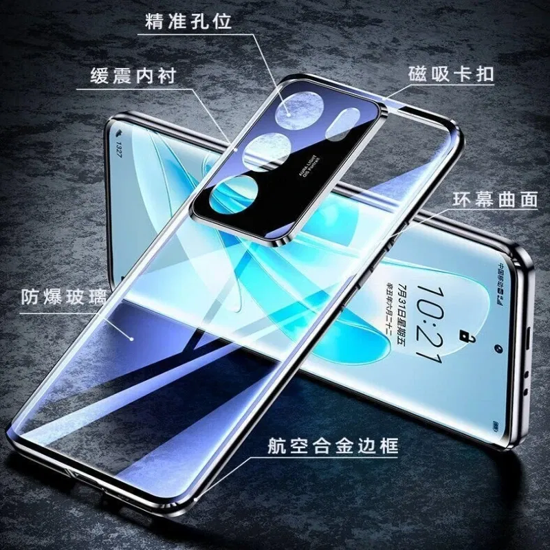 Color: black, Material: Denim - 360 Full Case For Vivo V29 5G V27 Pro V27E V25 V23 Double Sided Magnetic Adsorption Metal Capa Tempering Glass Clear Phone Cover