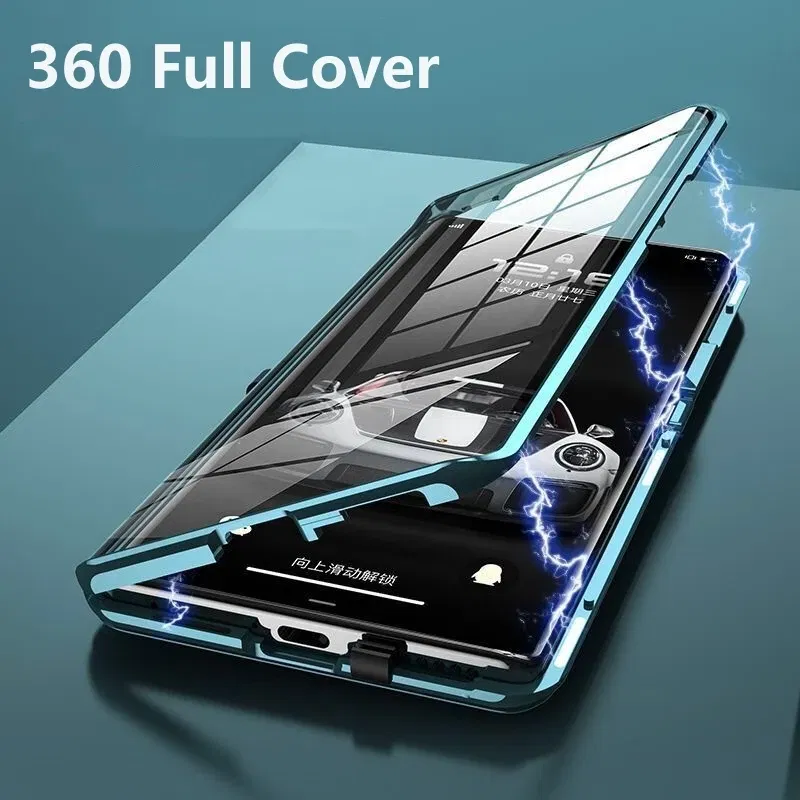 Color: black, Material: Denim - 360 Full Case For Vivo V29 5G V27 Pro V27E V25 V23 Double Sided Magnetic Adsorption Metal Capa Tempering Glass Clear Phone Cover