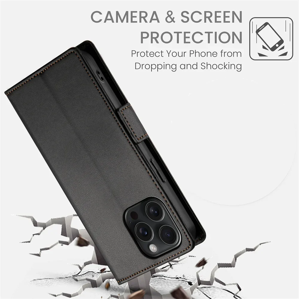 Color: SKY BLUE, Material: Plastic - PU Leather Flip Phone Case For iPhone 16 15 Pro Max 16E 14 13 1211 XS Max XR X 8 7 Plus SE KickStand Cards Solt Wallet Cover