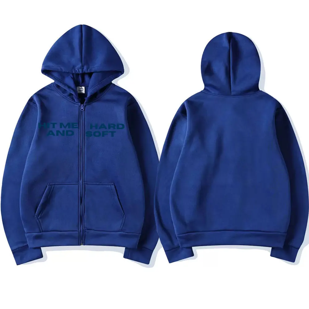 Color: Beige, Size: M - Hit Me Hard and Soft 2025 Tour Zipper Hoodies Men Women Harajuku Pullovers Fashion Hip Hop Zip Up Sweatshirts Jackets Fans Gift
