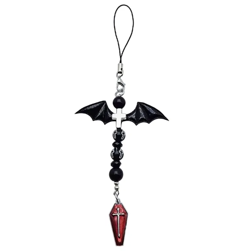 Color: Wine Red - Goth Y2K Phone Charm Pendant Kawaii-Key Chain For Bag Cute Accessory Women Guitar Strap Lanyard Beaded Keychain Pendant