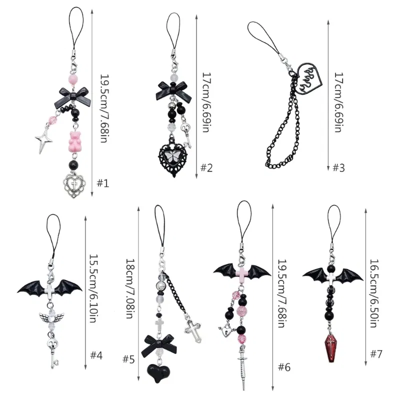 Color: Wine Red - Goth Y2K Phone Charm Pendant Kawaii-Key Chain For Bag Cute Accessory Women Guitar Strap Lanyard Beaded Keychain Pendant