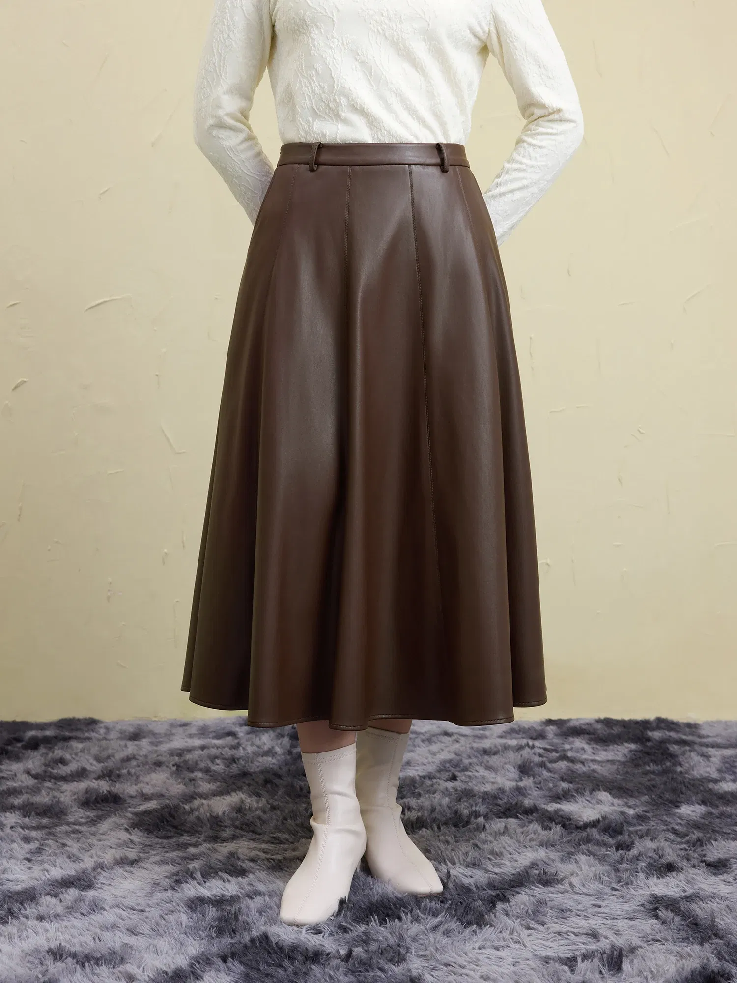 Color: black, Size: XXL - DUSHU Office Lady Plus Size Women's Simple Versatile Leather Half Skirt 2024 Winter New Fashionable A-line Skirt 24DS84495