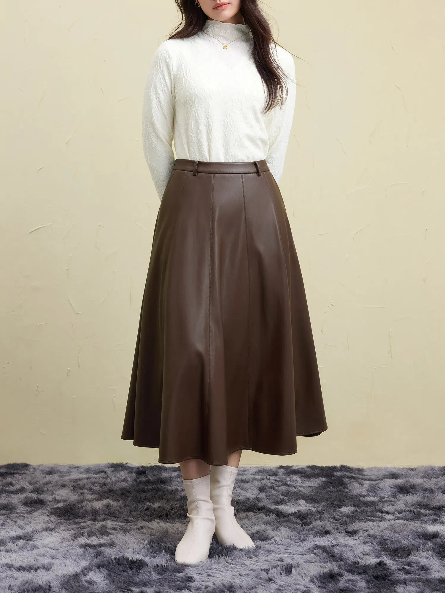Color: black, Size: XXL - DUSHU Office Lady Plus Size Women's Simple Versatile Leather Half Skirt 2024 Winter New Fashionable A-line Skirt 24DS84495