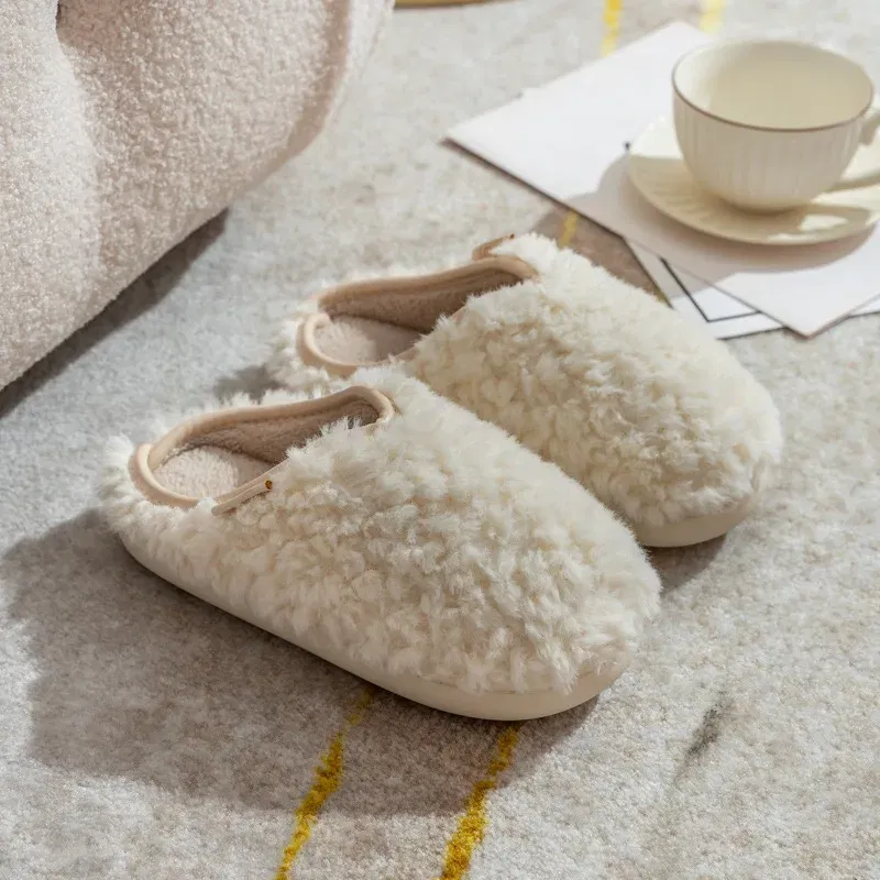 Color: Straw, Shoe Size: 40-41, Ships From: CHINA - Gacimy Women's Winter Fuzzy Slippers Indoor Warm Soft Sole Fluffy Home Slides Plush Women Flat Shoes Couple Fur Cotton Slippers